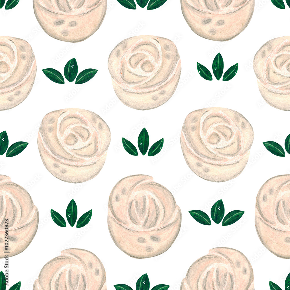 Seamless pattern of white roses in art nouveau style on a white background. Hand drawn watercolor illustration. Drawing for textiles, paper. Flowers, art nouveau, roses scrapbooking, bud, green leaf, Seamless pattern of white roses in art nouveau style on a white background. Hand drawn watercolor illustration. Drawing for textiles, paper. Flowers, art nouveau, roses scrapbooking, bud, green leaf,