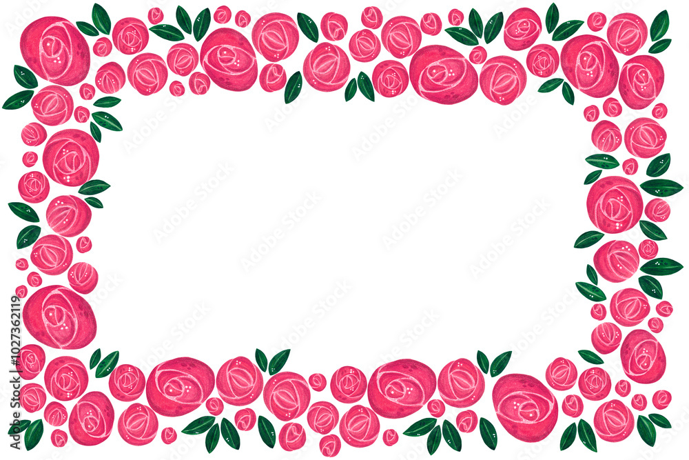 Rectangular frame of pink roses and green leaves. Hand drawn watercolor illustration with Art Nouveau style. Drawing for cards, wedding invitations. Plants, roses, flowers, leaves, wedding, modern Rectangular frame of pink roses and green leaves. Hand drawn watercolor illustration with Art Nouveau style. Drawing for cards, wedding invitations. Plants, roses, flowers, leaves, wedding, modern