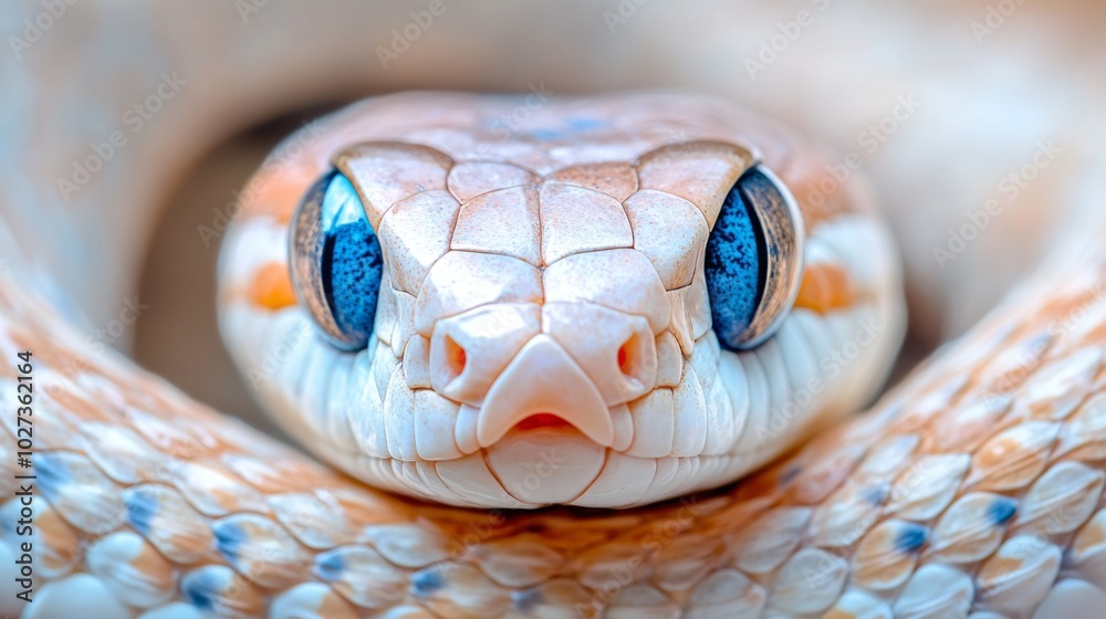 Fototapeta premium Close-up of a Snake's Head with Blue Eyes