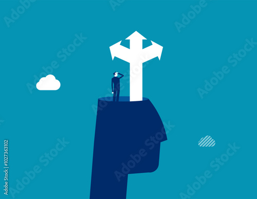 Decision to choose choice, option or opportunity, challenge to select career path, decide business direction, thinking for solution or doubt concept, businessman decide way of success in his own head.