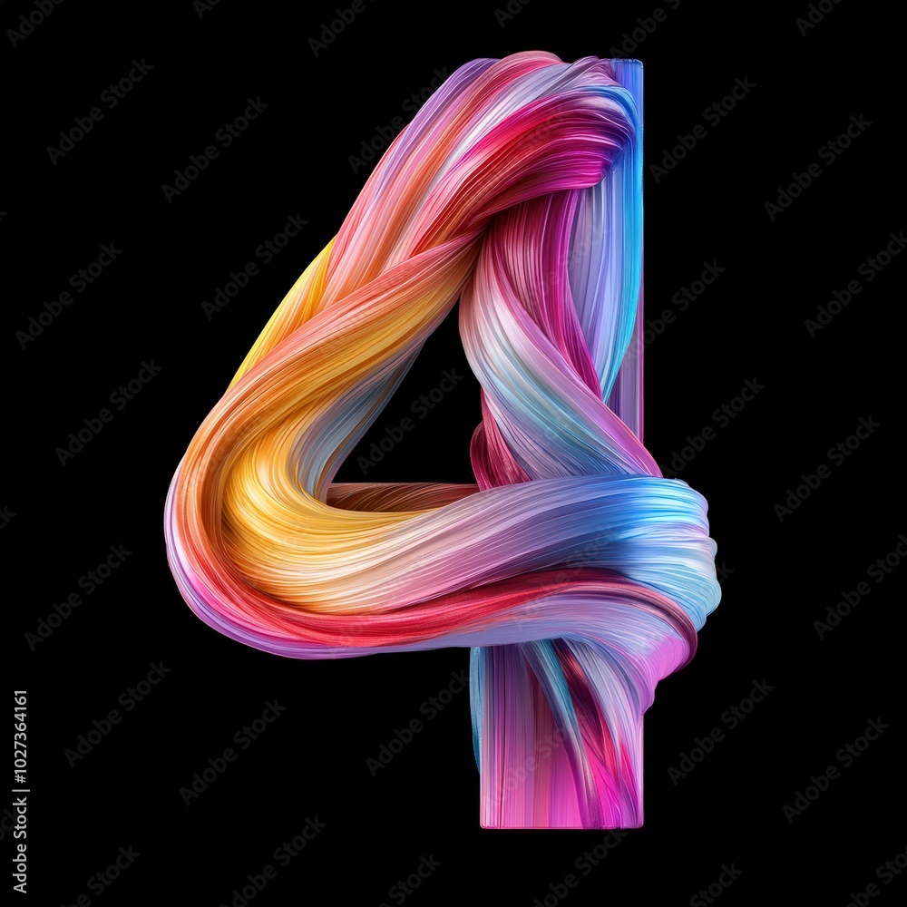 Fototapeta premium 3D number 4 with colored tornado texture realistic modern design, soft lighting, black background 