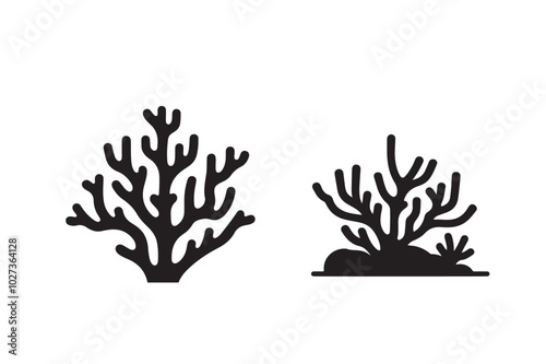 coral reef vector, Seaweed silhouettes, Underwater sea icon