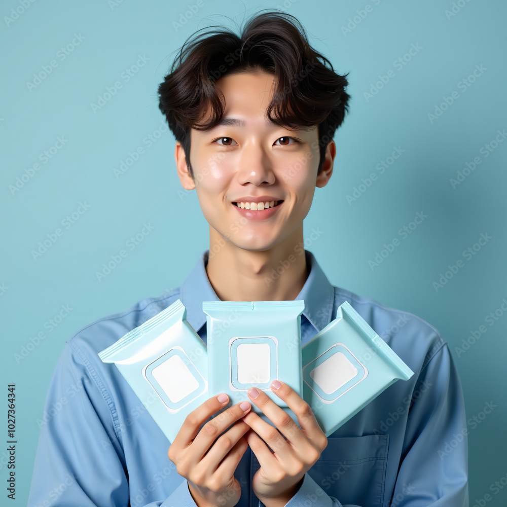 men holding tissue package on solid color background men holding tissue package on solid color background