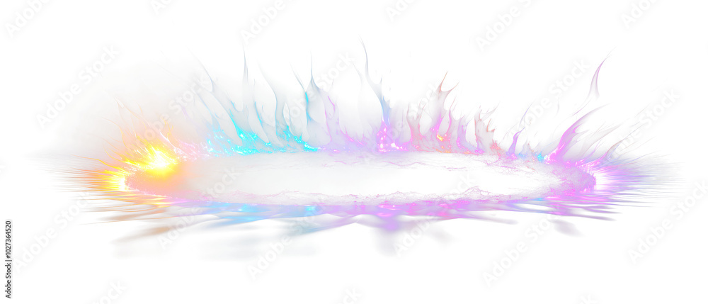 Obraz premium solar eclipse overlay effect neon blue, yellow, green, purple blazing star edge behind planet in dark sky