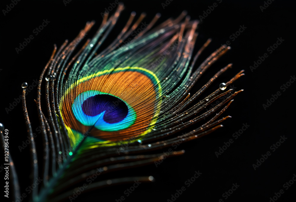 Obraz premium Close up peacock tail with drplets