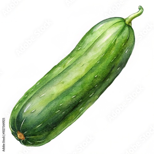 one cucumber lies lengthwise on a white isolated background photo