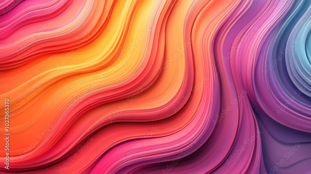 Fototapeta premium Colorful waves blend seamlessly, creating an abstract pattern with vibrant hues of orange, pink, purple, and blue, inviting visual exploration