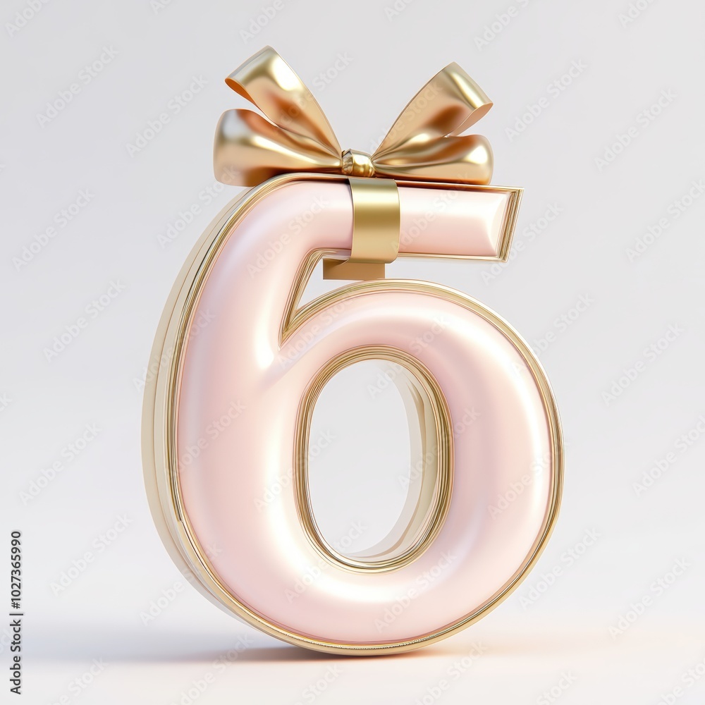 3D number 6 with gift texture realistic modern design, soft lighting, white background. 3D number 6 with gift texture realistic modern design, soft lighting, white background.