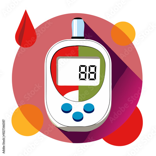 Vector glucometer with blood drop for World Diabetes Day awareness