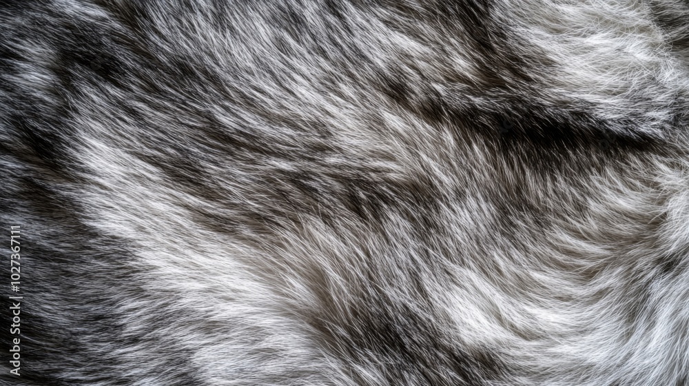 Fototapeta premium Close-up of Gray and White Fur with Wavy Texture