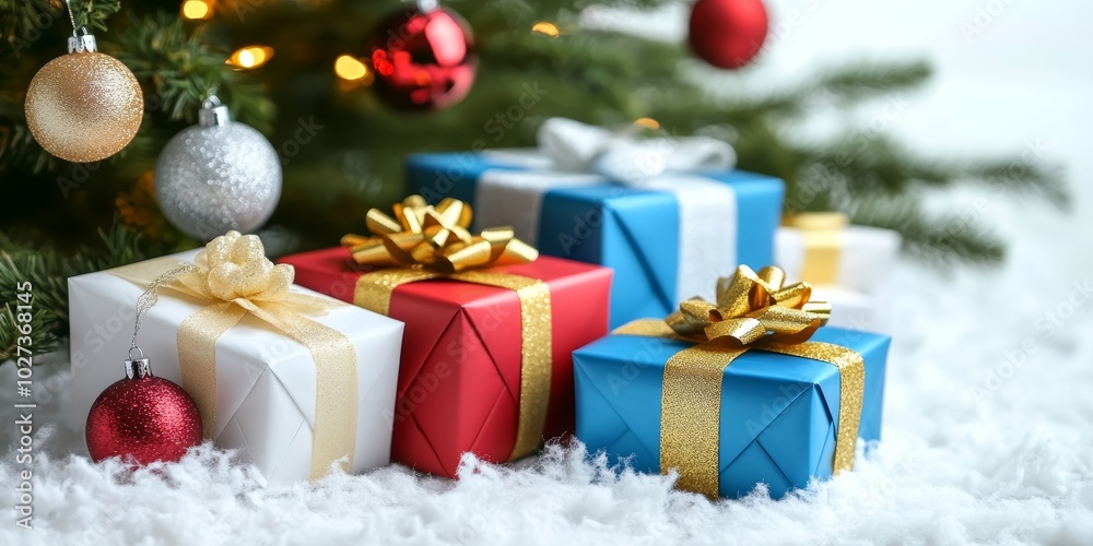 Christmas gifts box on festive background Christmas gifts box on festive background