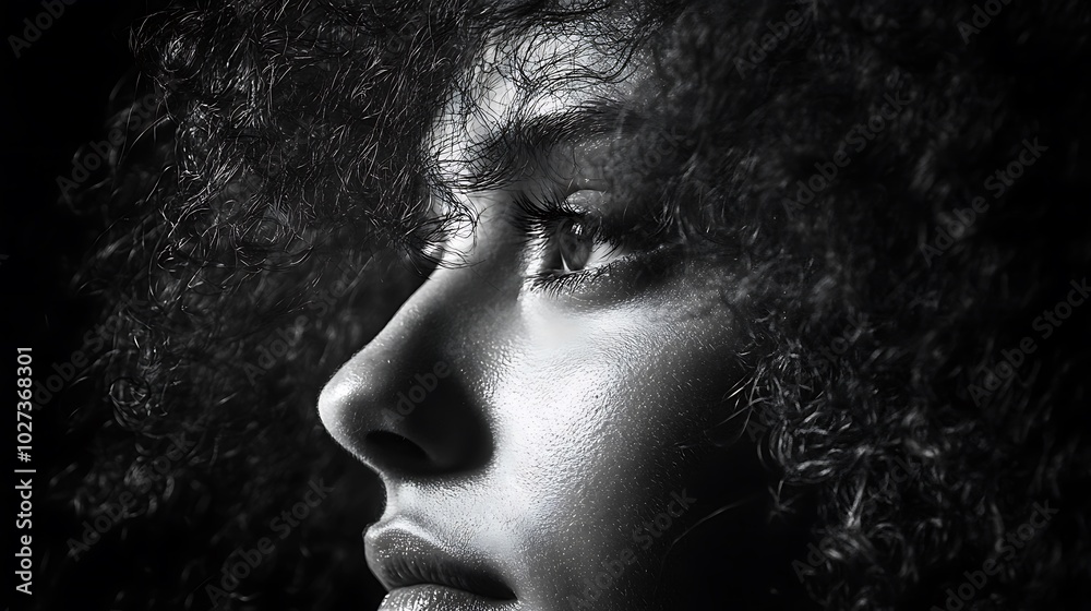 High Contrast Portrait of a Person with Curly Hair High Contrast Portrait of a Person with Curly Hair