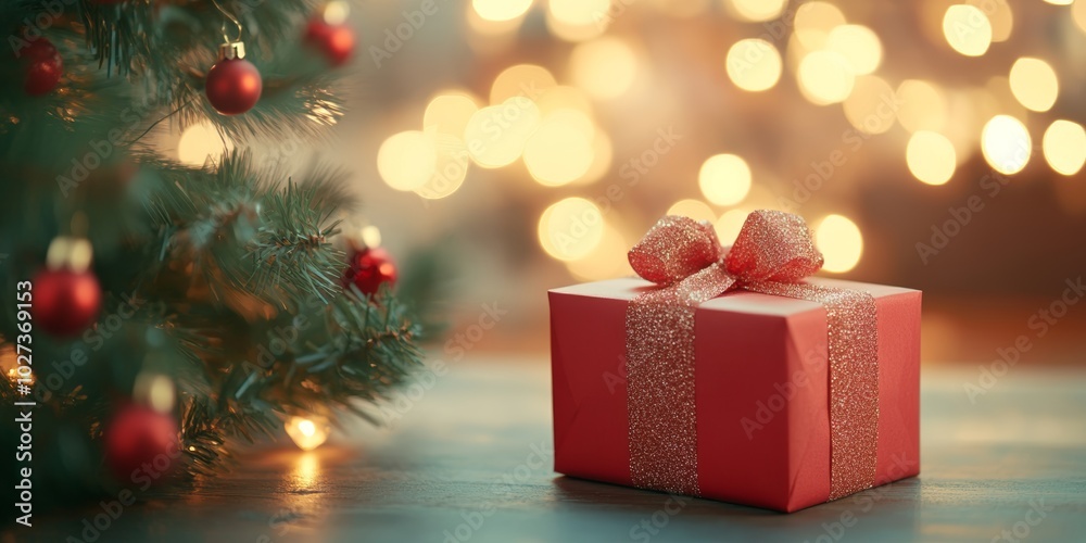 Christmas gifts box on festive background Christmas gifts box on festive background