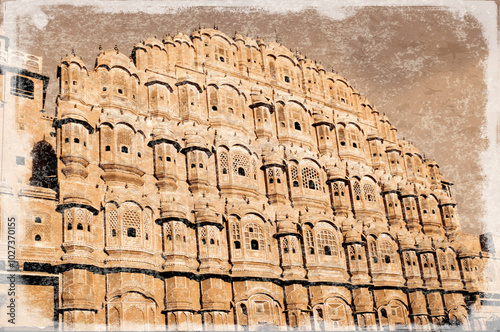 Photography Simulated Victorian photograph of the Palace of the winds, Jaipur, India