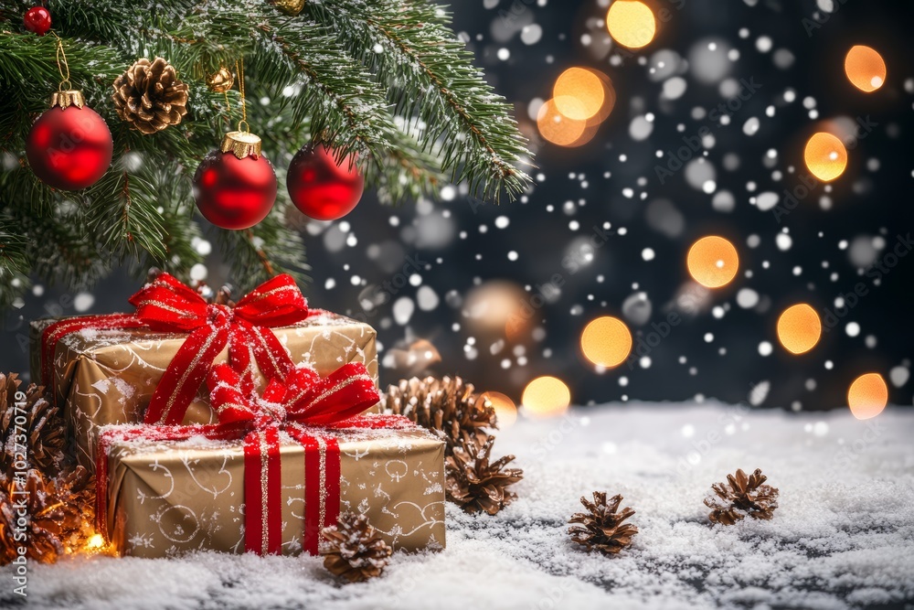 Christmas gifts box on festive background Christmas gifts box on festive background