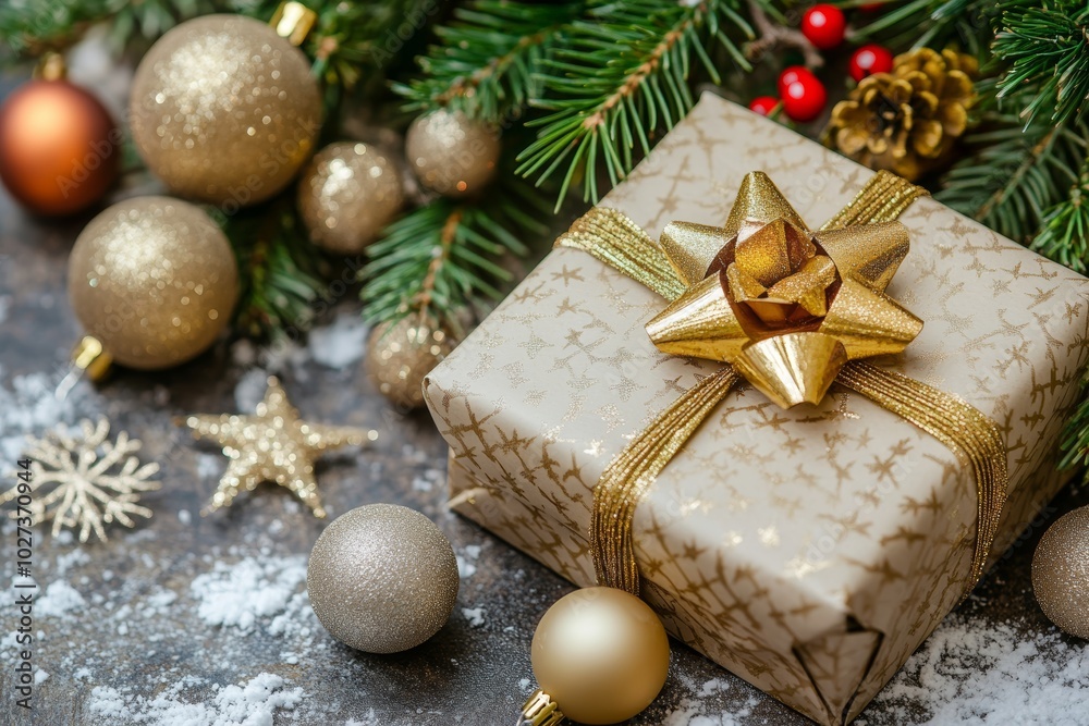 Christmas gifts box on festive background Christmas gifts box on festive background