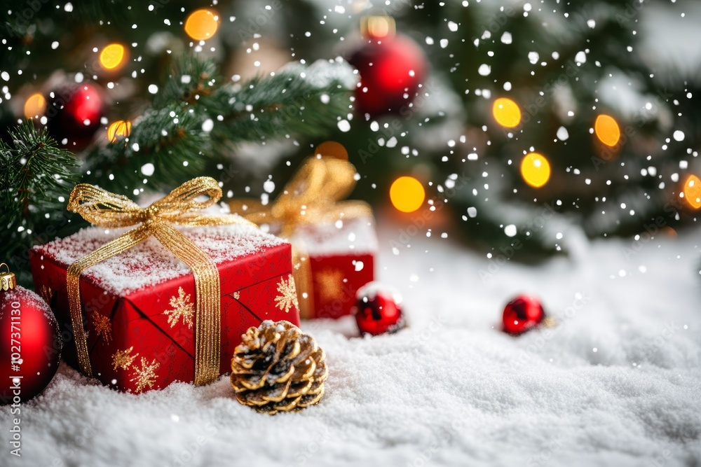 Christmas gifts box on festive background Christmas gifts box on festive background