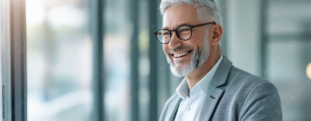 Happy Man in Glasses Enjoys Indoor Sun Happy Man in Glasses Enjoys Indoor Sun