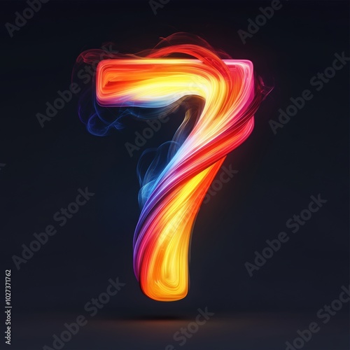 3D number 7 with colored tornado texture realistic modern design, soft lighting, black background 