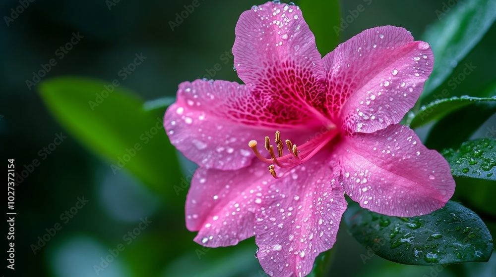 A Close-Up of a Pink Flower with Dew Drops A Close-Up of a Pink Flower with Dew Drops