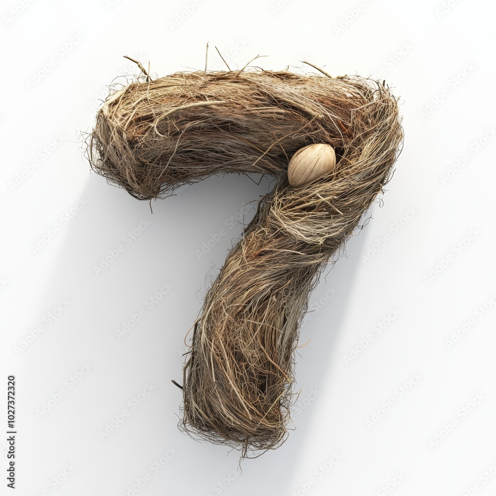 Fototapeta premium 3D number 7 with nest texture realistic modern design, soft lighting, white background 