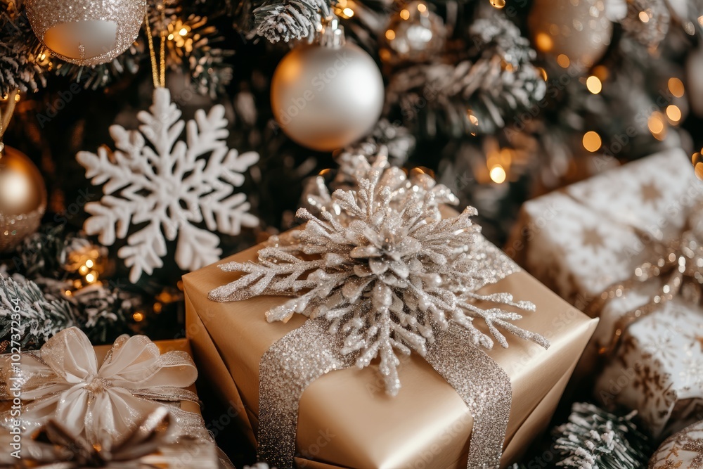 Christmas gifts box on festive background Christmas gifts box on festive background