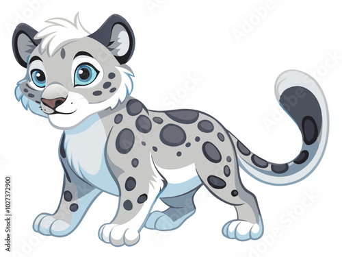 cute snow leopard- vector illustration leopard, snow leopard vector art isolated on white