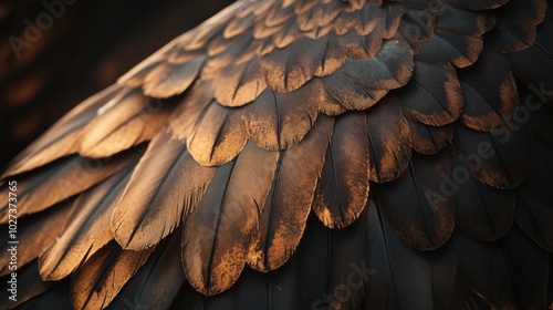 Close-up of a Bird's Dark Brown and Orange Feathers