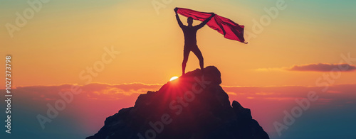 Flag-Waving Silhouette at Sunset