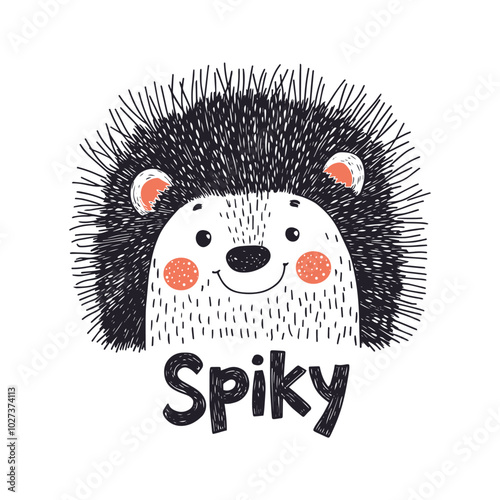 ute Hedgehog Illustration with Spiky Text Perfect for children s designs and decor.