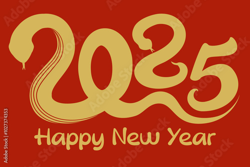 2025 Year of the Snake Happy New Year Greeting in Gold and Red Theme