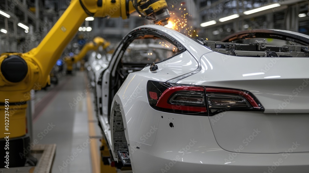 Mechanical innovation: robotic arms in synchronized motion within a factory, fusion of technology and industry, emphasizing automation's power in enhancing productivity and manufacturing excellence.