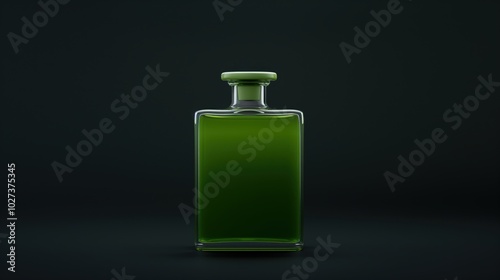 Elegant green glass bottle on dark background - minimalist design