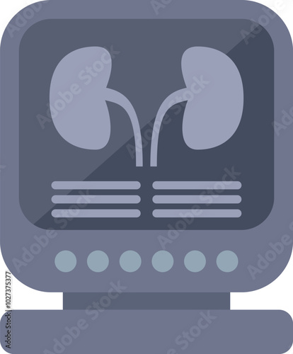 Medical ultrasound machine is displaying a scan of human kidneys on its screen