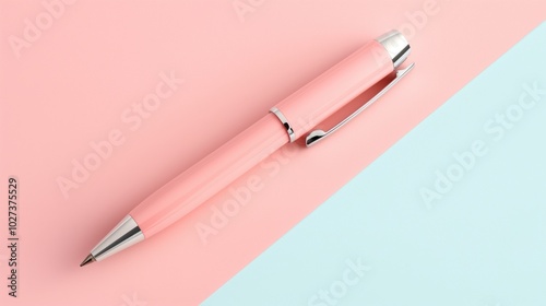 Elegant pink pen on pastel blue and pink background photo