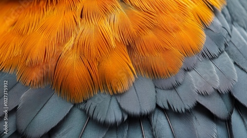 Close-up of Orange and Gray Bird Feathers photo