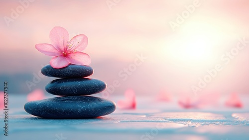 Relaxing Massage Therapy with Hot Stones and Flower