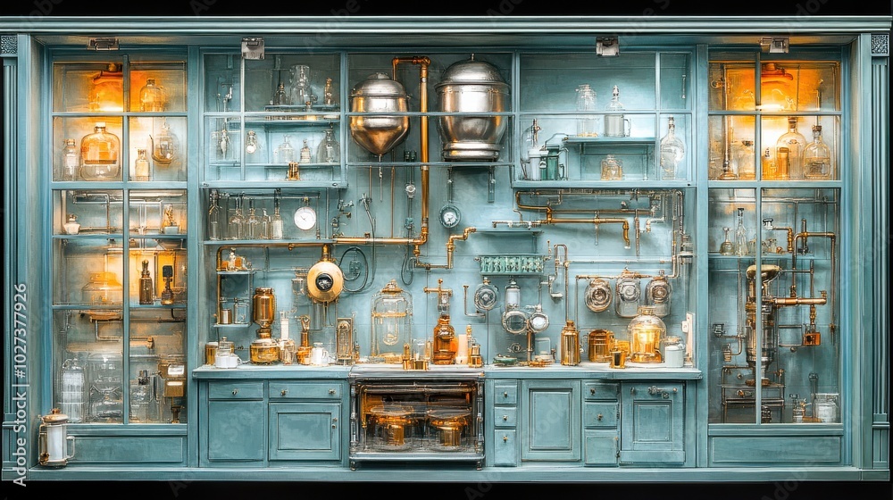 Historical Pharmacy Model Room with Detailed Interior and Apothecary Shelves. Historical Pharmacy Model Room with Detailed Interior and Apothecary Shelves.