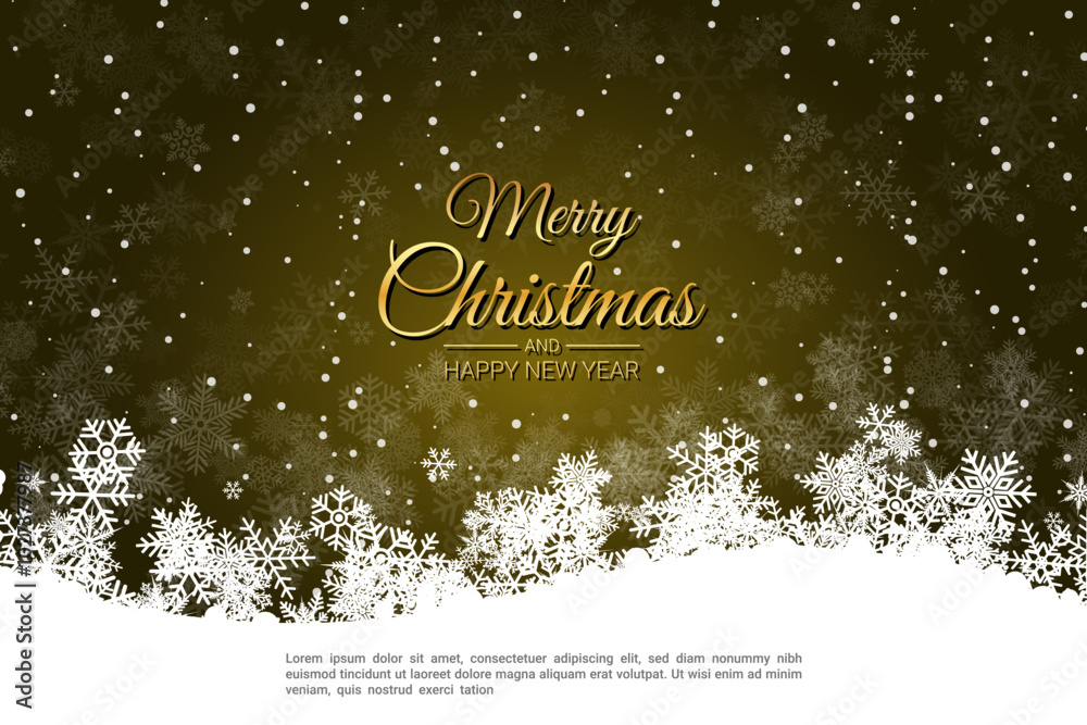 Elegant Christmas Card with Golden Snowflakes and Merry Christmas Message on Dark Background Elegant Christmas Card with Golden Snowflakes and Merry Christmas Message on Dark Background