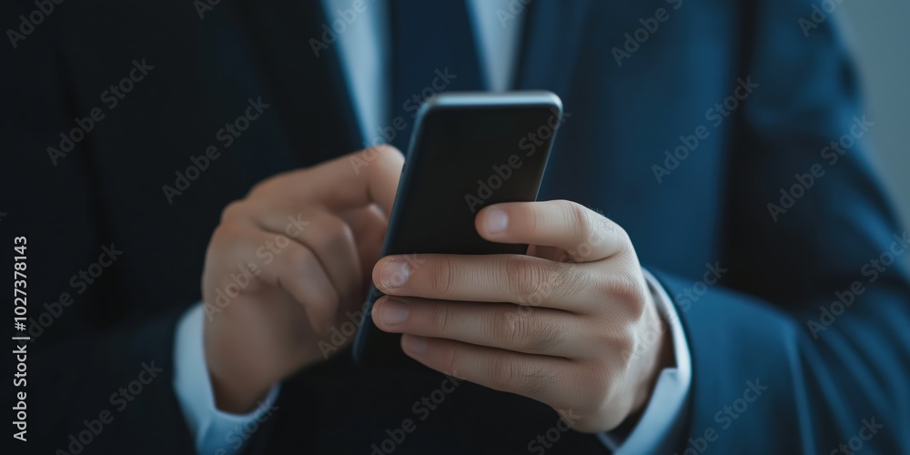 A businessman in formal attire uses a smartphone, his intense focus epitomizing modern connectivity, professionalism, and the ever-evolving world of corporate communication. A businessman in formal attire uses a smartphone, his intense focus epitomizing modern connectivity, professionalism, and the ever-evolving world of corporate communication.