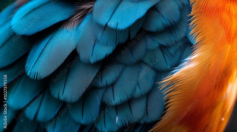 Obraz premium Close-up of Vibrant Blue and Orange Bird Feathers