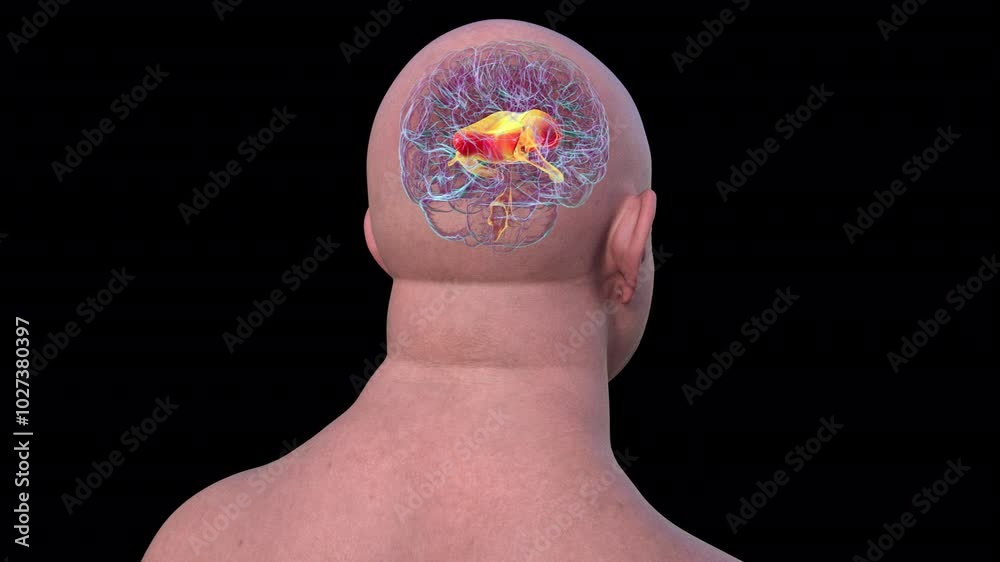 3D animation showcases rotating human brain highlighting corpus ...