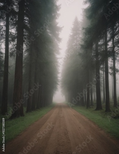 rural road in fog beautiful landscape