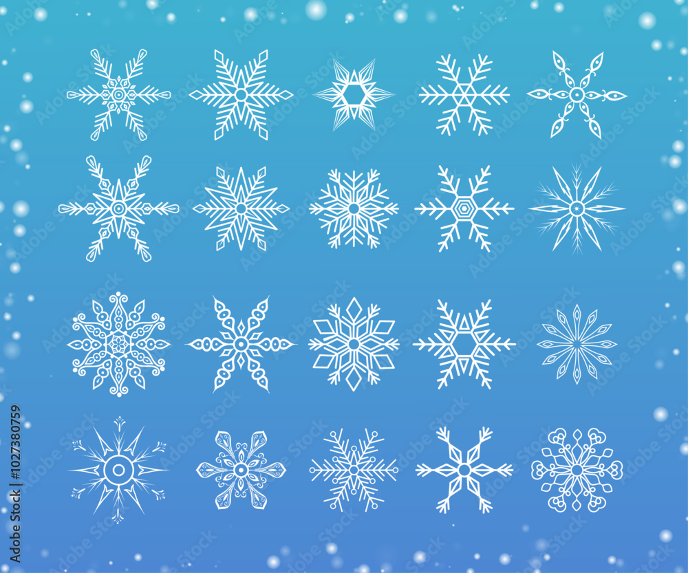 Set of Snowflakes. Doodle line snow icons silhouette. Elaborate snowflakes isolated, transparent. Design element for christmas banner, cards, new year decoration. Set of Snowflakes. Doodle line snow icons silhouette. Elaborate snowflakes isolated, transparent. Design element for christmas banner, cards, new year decoration.