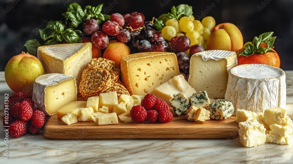 Cheese and Fruit Platter Assortment with Wooden Tray. Cheese and Fruit Platter Assortment with Wooden Tray.