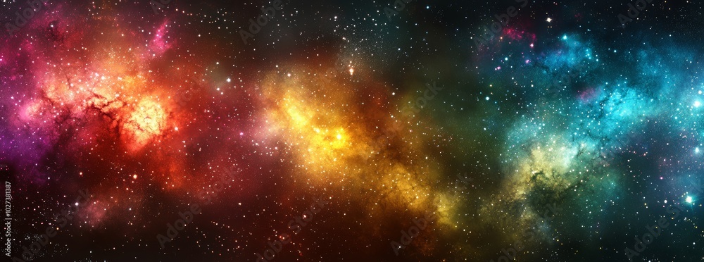 Fototapeta premium A stunning display of colorful nebulae and shimmering stars fills the vastness of deep space, showcasing cosmic beauty