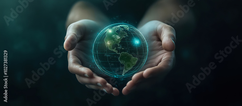 Hands Holding a Glowing Globe of Earth in Darkness