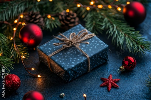 Christmas gifts box on festive background