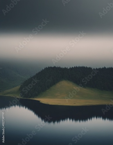 river in forest foggy morning landscape