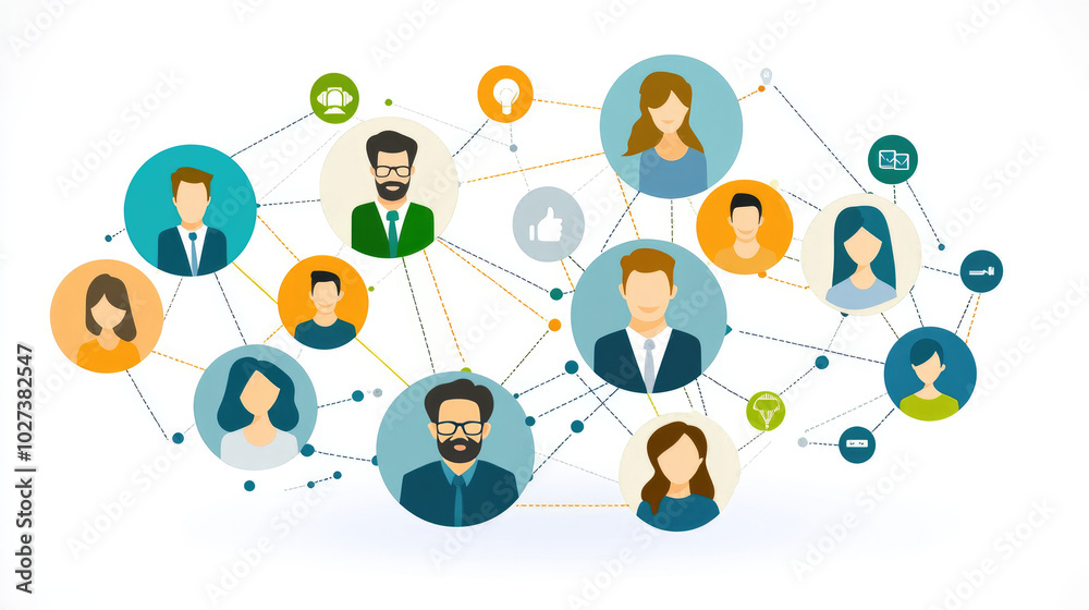 Minimalist Vector Illustration of Social Network with Pastel Nodes Minimalist Vector Illustration of Social Network with Pastel Nodes